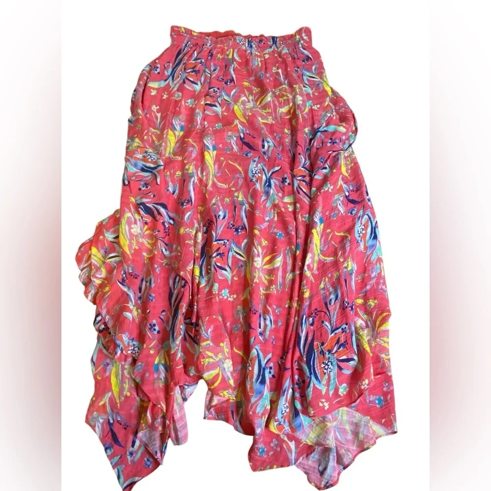 Tanya Taylor Teresa Silk Ruffle Asymmetrical whimsical Maxi Skirt Size 2